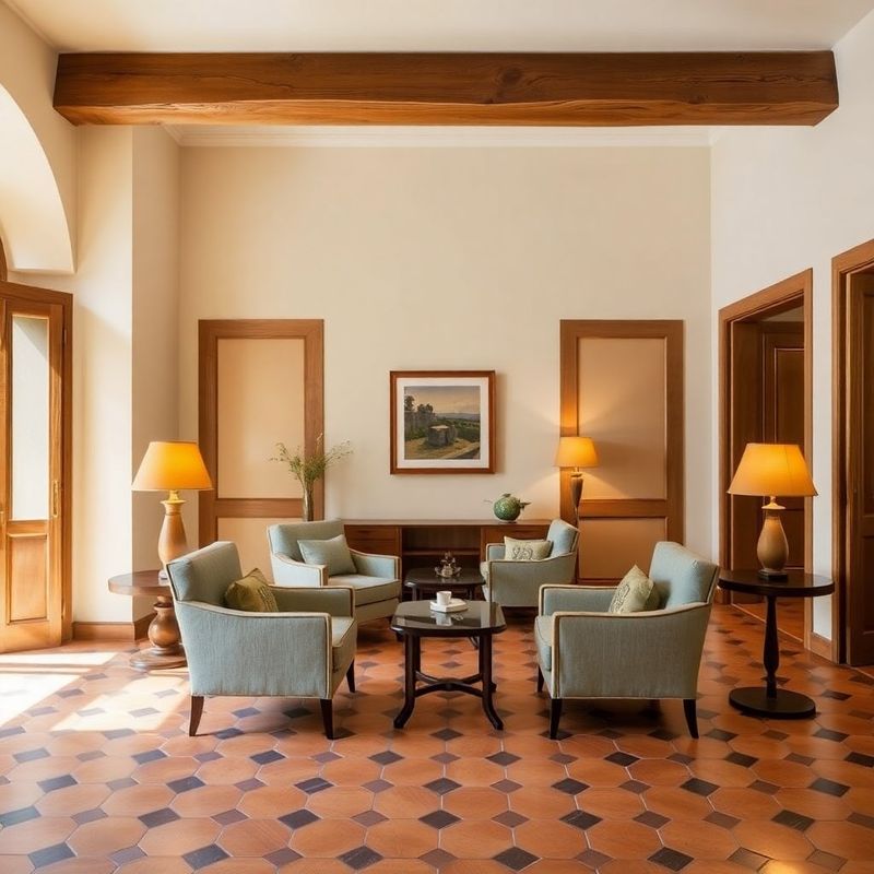 Lumencalpha lobby with forest-cream walls, oak joinery and sage linen armchairs
