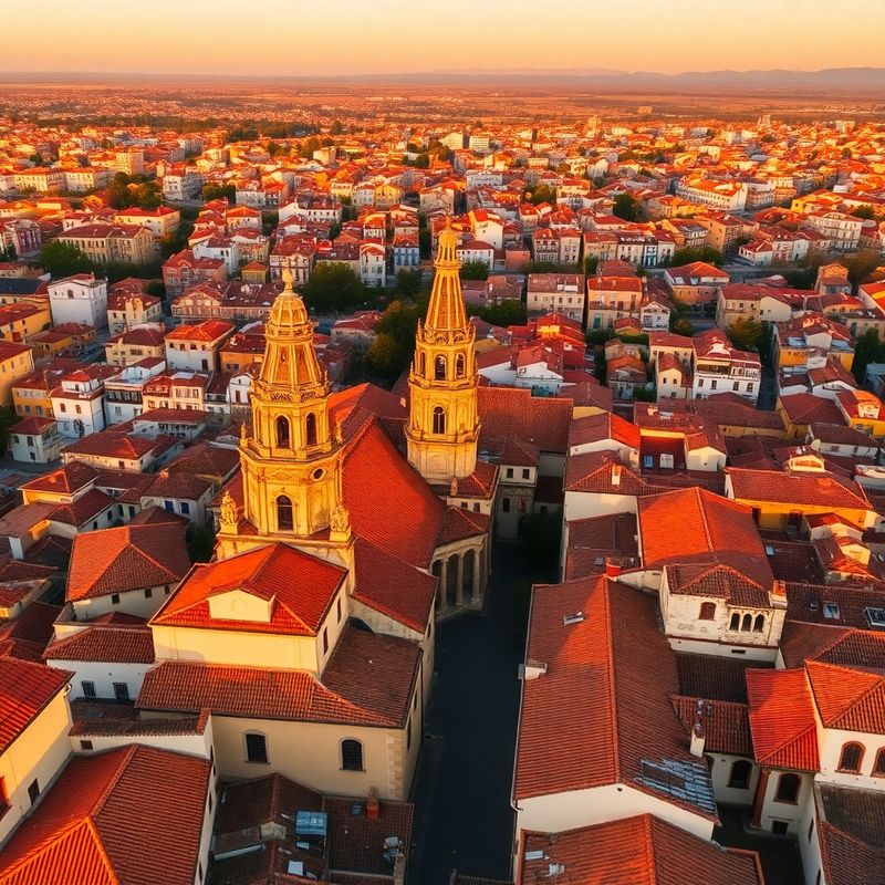 Golden-hour view over Murcia old city rooftops with the Cathedral of Santa María